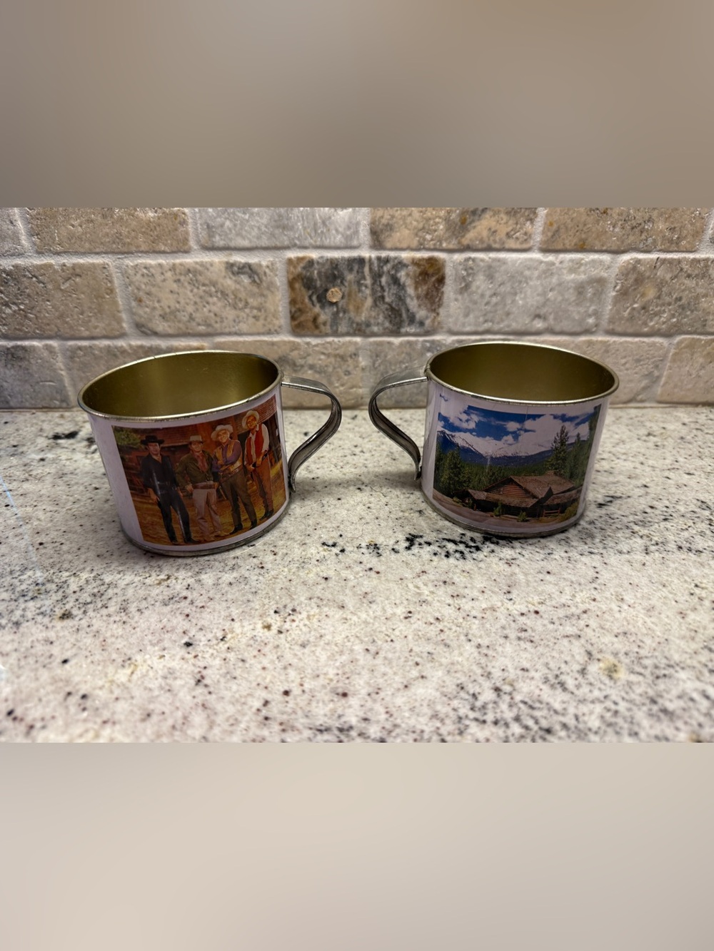 Vintage Set of Bonanza Ponderosa Ranch Tin Mug Cups With Cartwrights Western